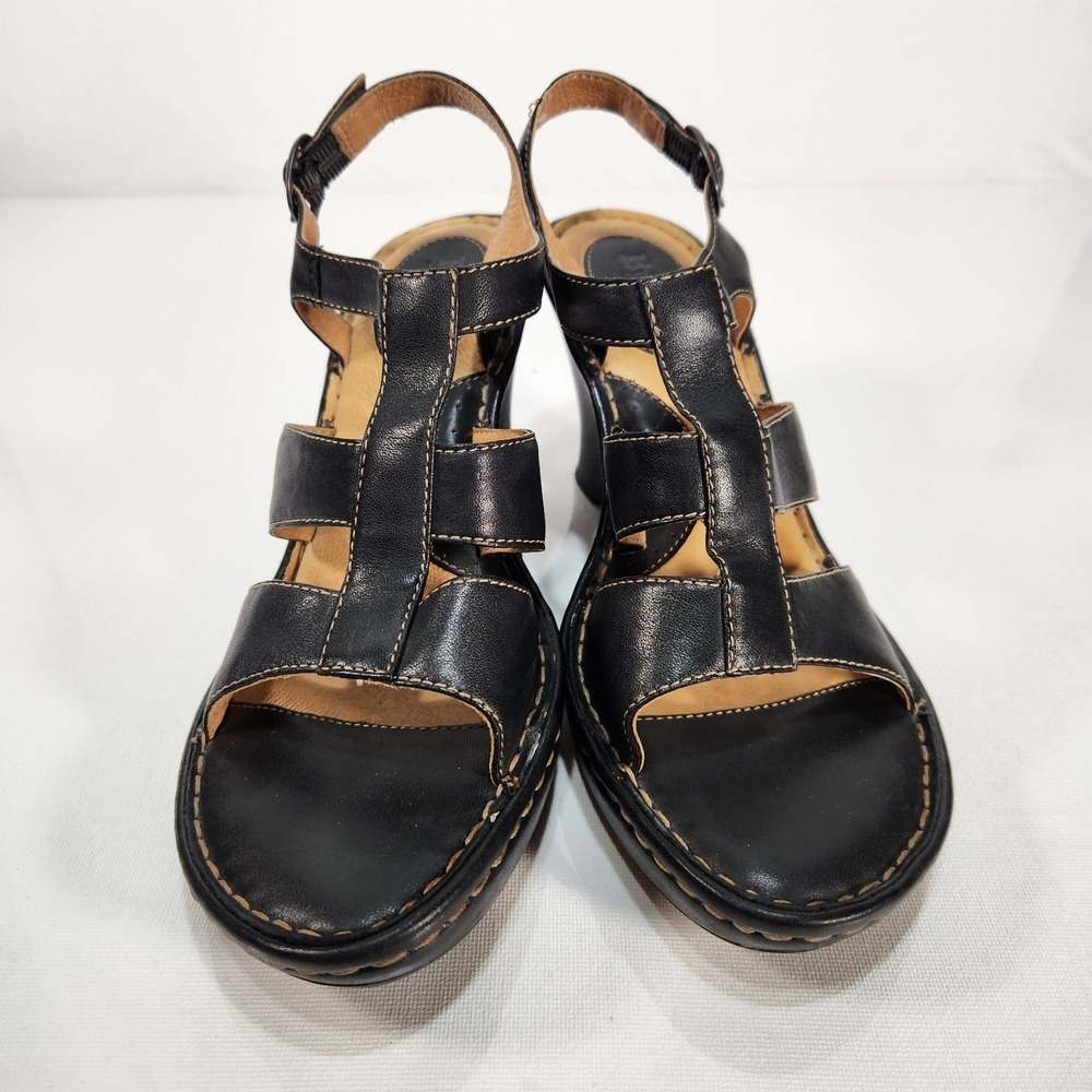 Born Womens Black Leather 3.5 in Open Toe Wedge Sandals Womens Size 8 W3090 - Picture 5 of 8
